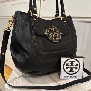 Tory Burch Black Shoulder Bag with Gold Accents